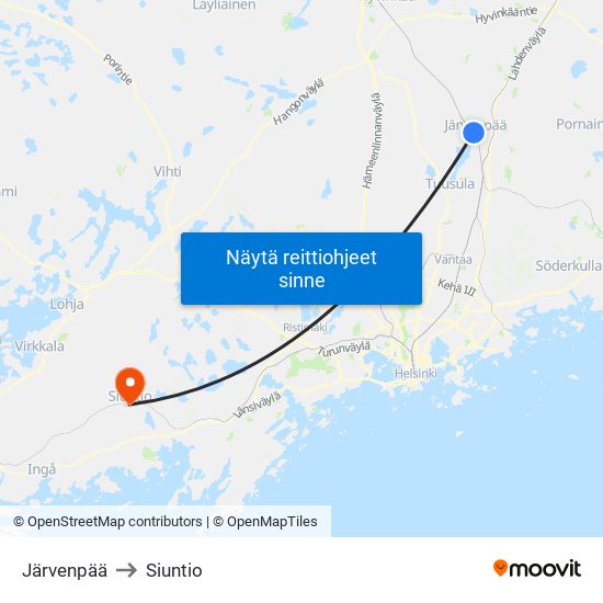 Järvenpää to Siuntio map
