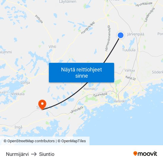 Nurmijärvi to Siuntio map