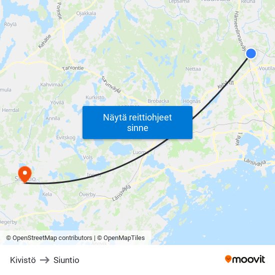 Kivistö to Siuntio map