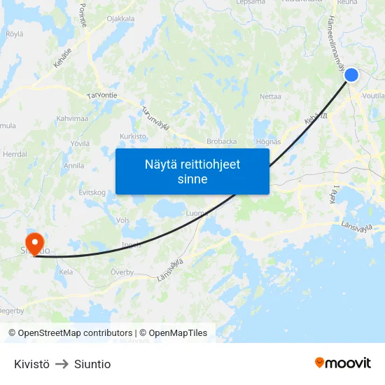 Kivistö to Siuntio map
