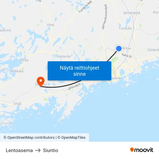 Lentoasema to Siuntio map