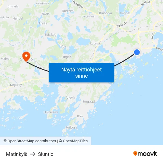 Matinkylä to Siuntio map