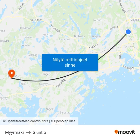Myyrmäki to Siuntio map