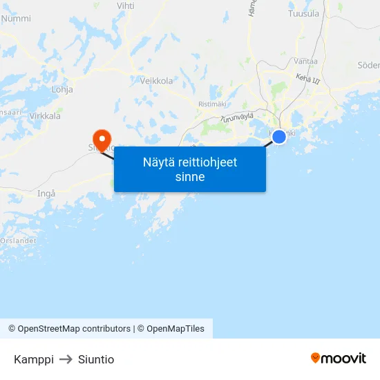 Kamppi to Siuntio map