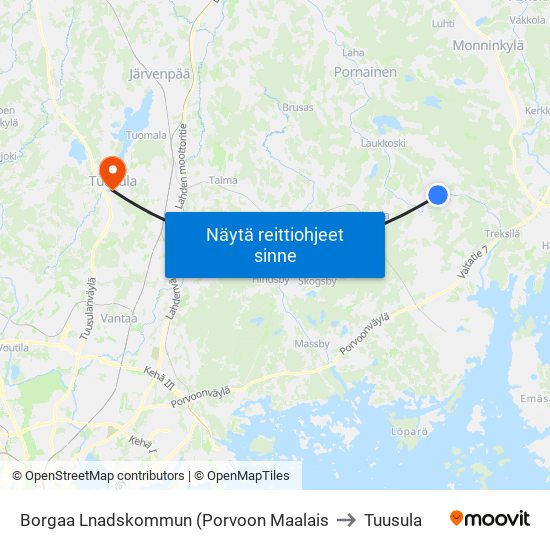 Borgaa Lnadskommun (Porvoon Maalais to Tuusula map