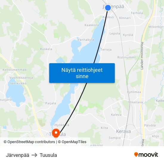 Järvenpää to Tuusula map