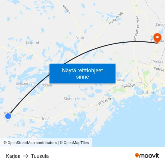 Karjaa to Tuusula map