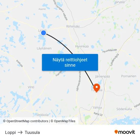 Loppi to Tuusula map