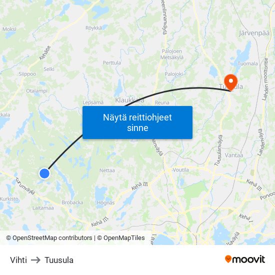 Vihti to Tuusula map