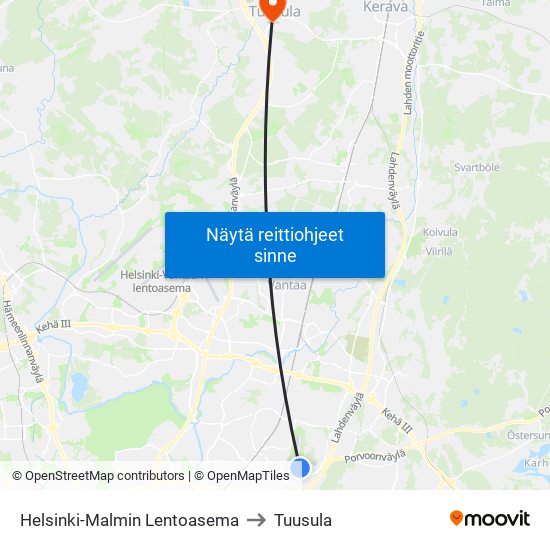 Helsinki-Malmin Lentoasema to Tuusula map