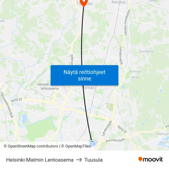 Helsinki-Malmin Lentoasema to Tuusula map