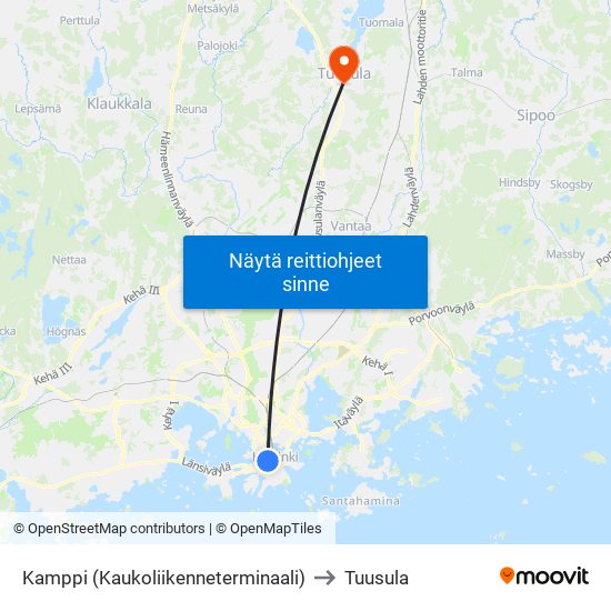Kamppi (Kaukoliikenneterminaali) to Tuusula map