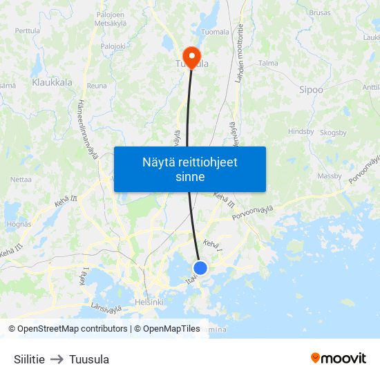 Siilitie to Tuusula map