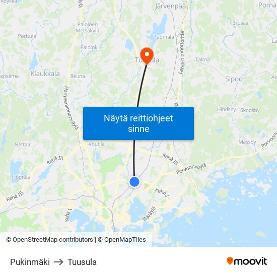 Pukinmäki to Tuusula map