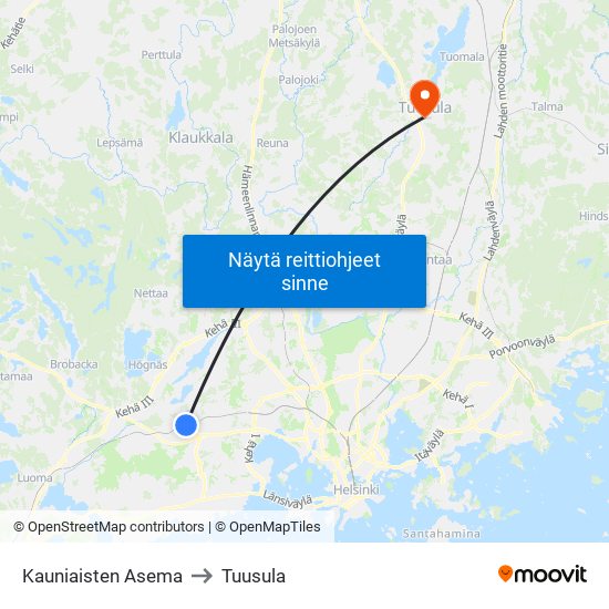 Kauniaisten Asema to Tuusula map