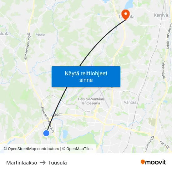 Martinlaakso to Tuusula map