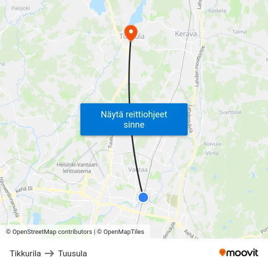 Tikkurila to Tuusula map