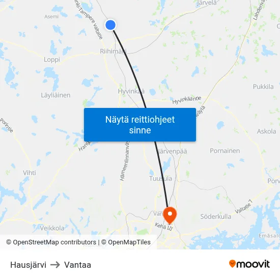 Hausjärvi to Vantaa map