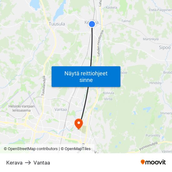 Kerava to Kerava map