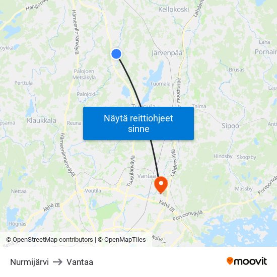 Nurmijärvi to Vantaa map