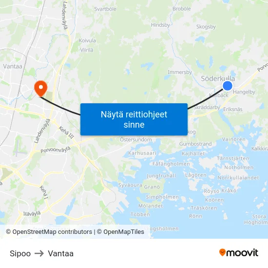 Sipoo to Vantaa map