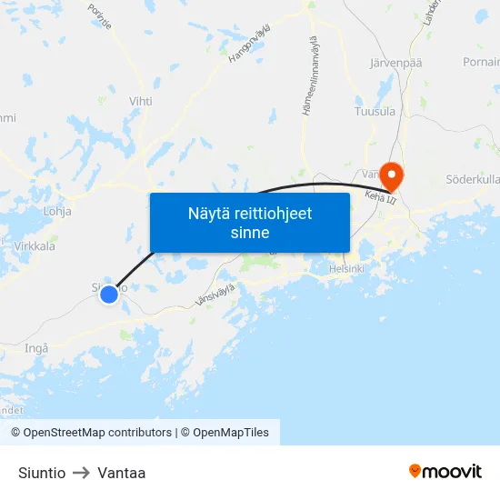 Siuntio to Vantaa map