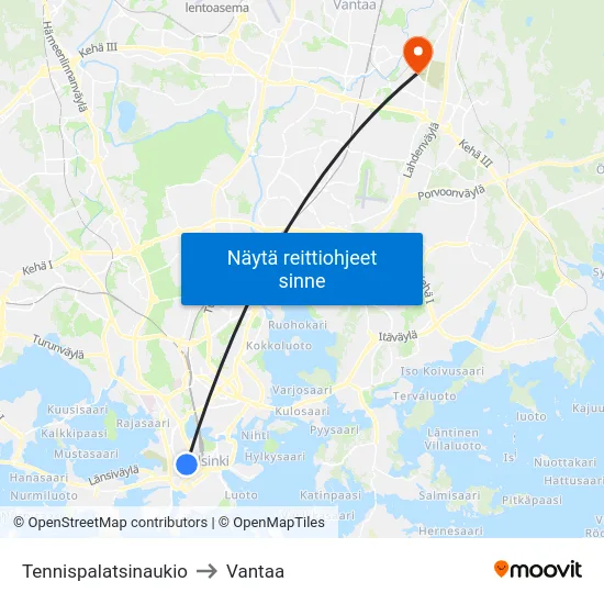 Kamppi to Vantaa map