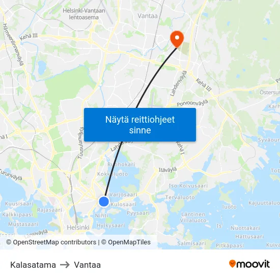 Kalasatama to Vantaa map
