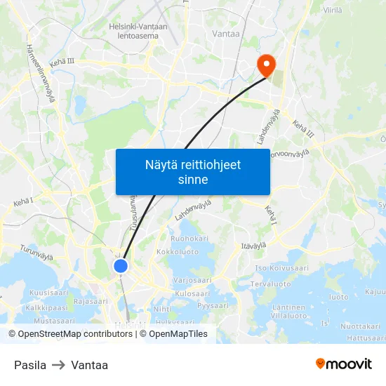 Pasila to Vantaa map