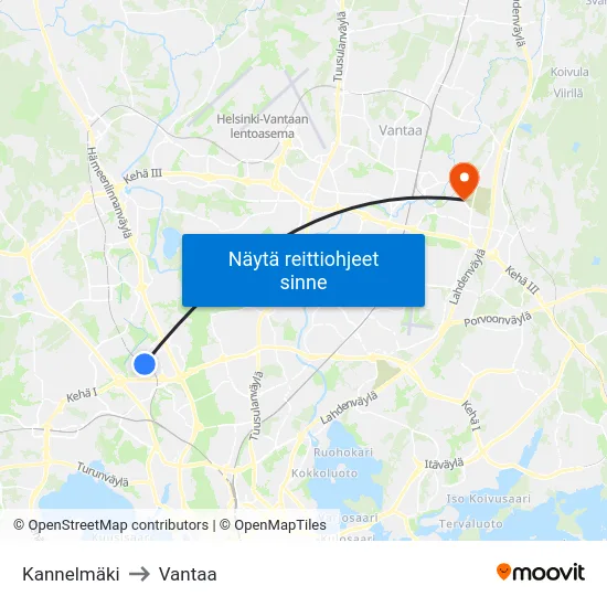 Kannelmäki to Vantaa map