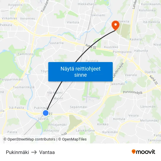 Pukinmäki to Vantaa map
