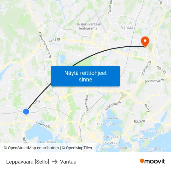 Leppävaara [Sello] to Vantaa map