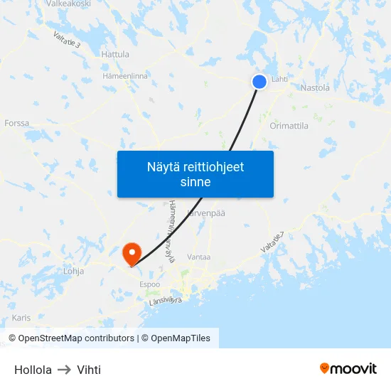 Hollola to Vihti map