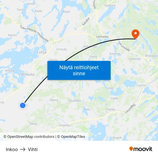 Inkoo to Vihti map