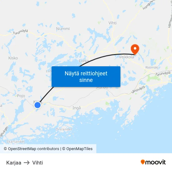 Karjaa to Vihti map
