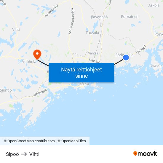 Sipoo to Vihti map