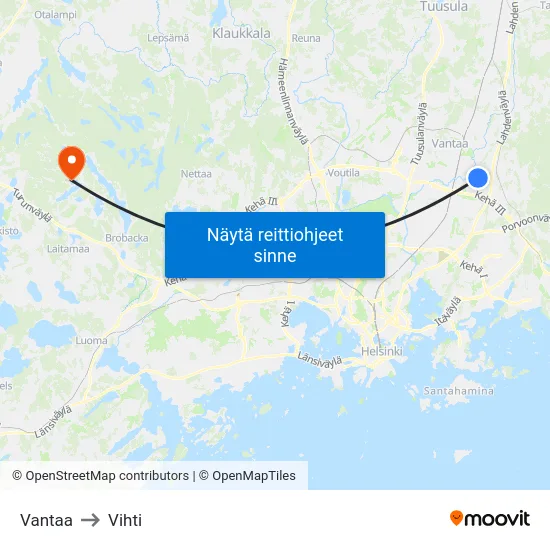 Vantaa to Vihti map