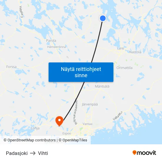 Padasjoki to Vihti map