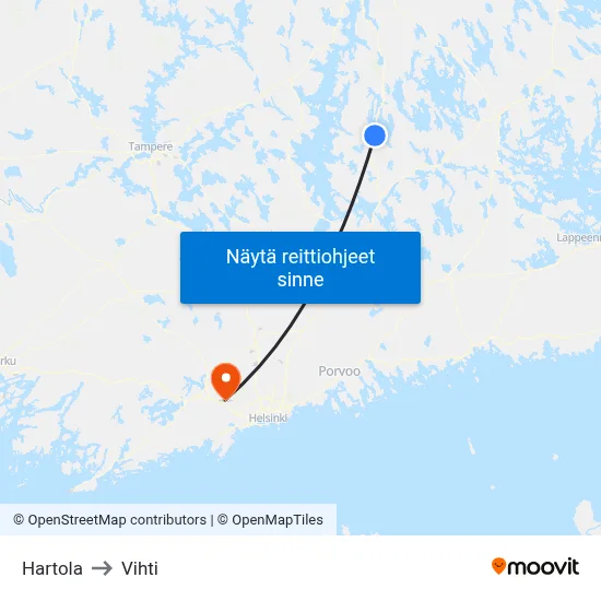 Hartola to Vihti map