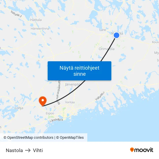 Nastola to Vihti map