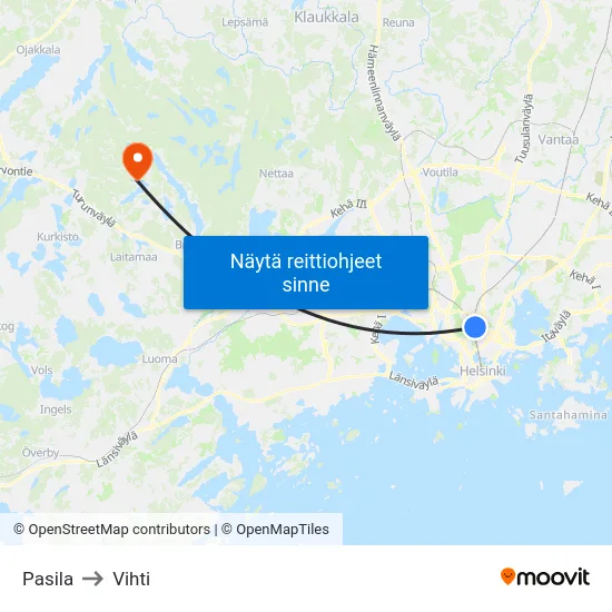 Pasila to Vihti map