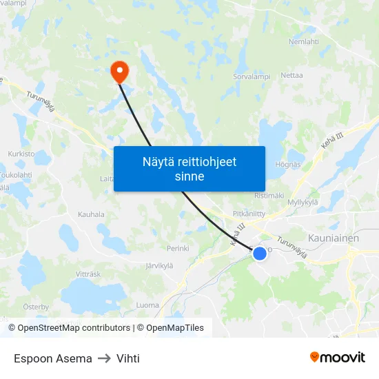 Espoon Asema to Vihti map