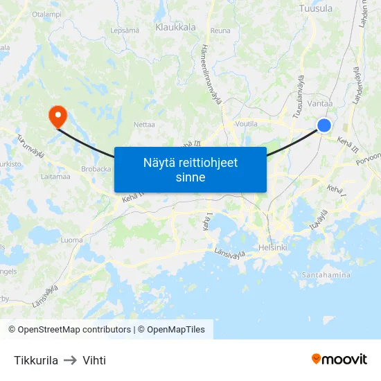 Tikkurila to Vihti map