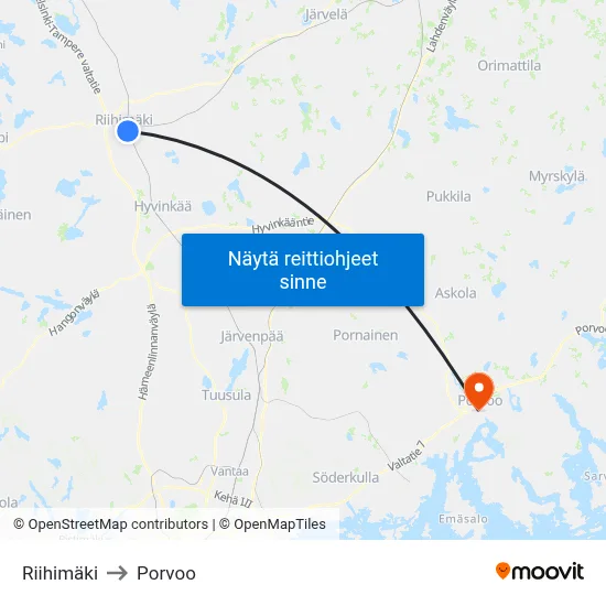 Riihimäki to Porvoo map