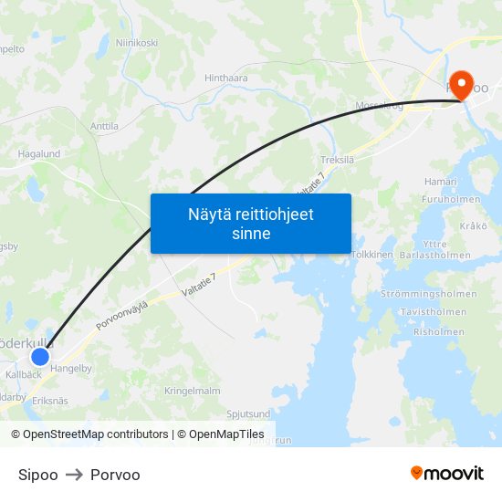 Sipoo to Porvoo map