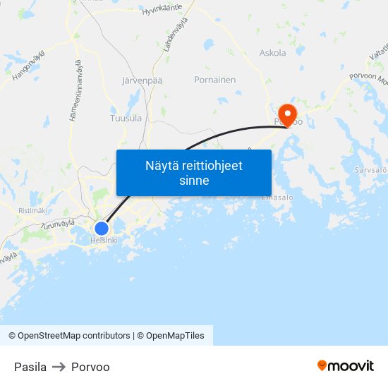 Pasila to Porvoo map