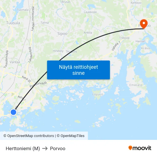 Herttoniemi (M) to Porvoo map