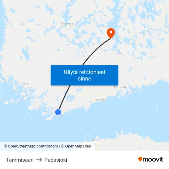 Tammisaari to Padasjoki map