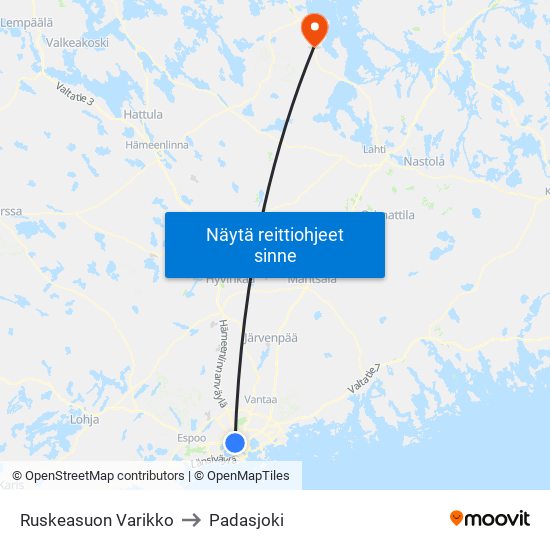 Ruskeasuon Varikko to Padasjoki map