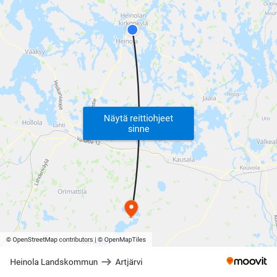 Heinola Landskommun to Artjärvi map